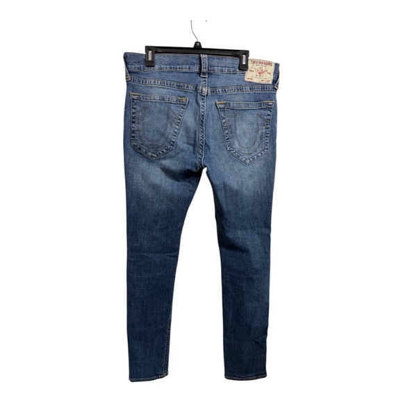 True Religion Jeans Mens Size 34 Blue Rocco Relaxed Skinny Denim Distressed - Picture 10 of 11
